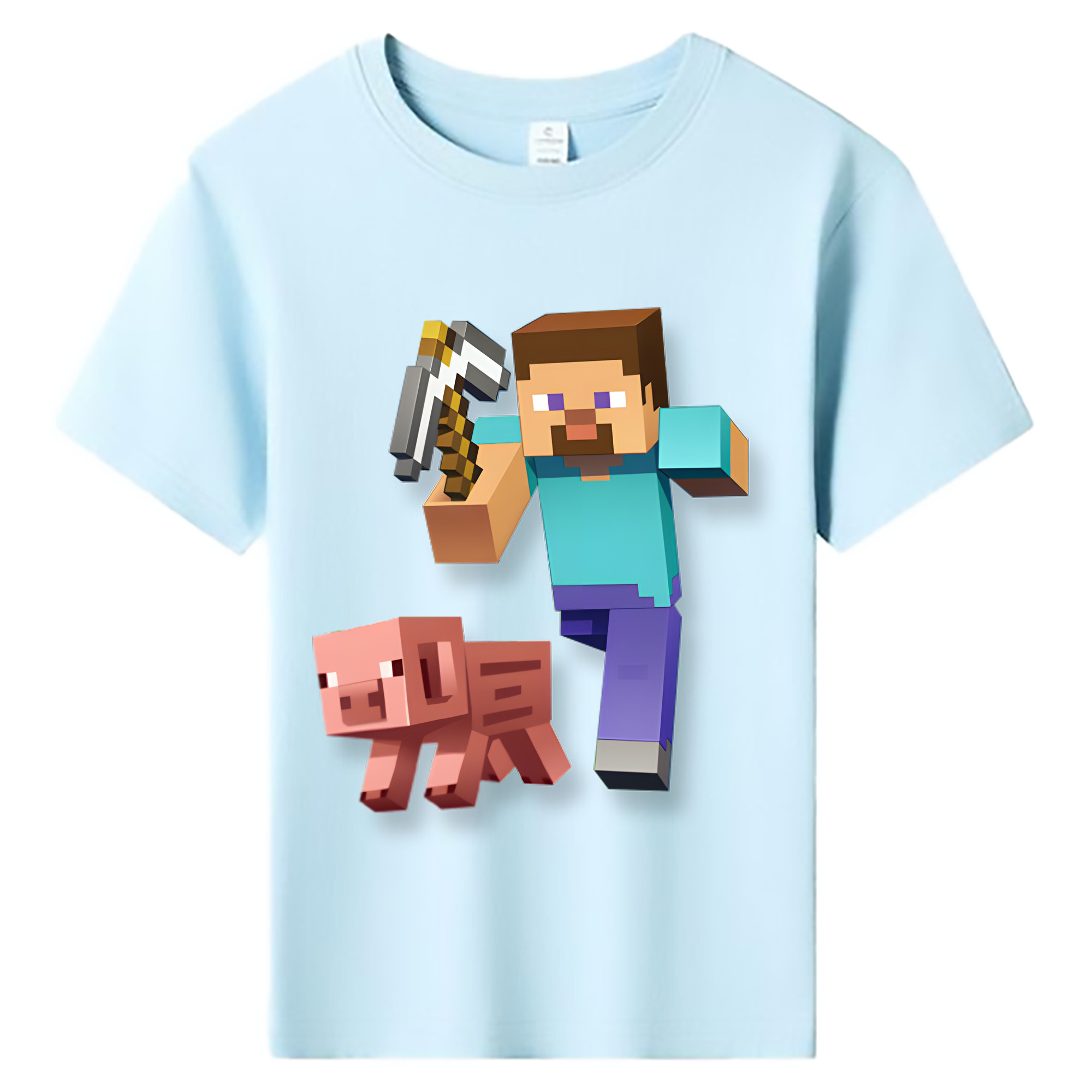 （画像用） マインクラフト ブロックの世界 Minecraft MC Block world 綿100％キッズTシャツ（フロントプリント）